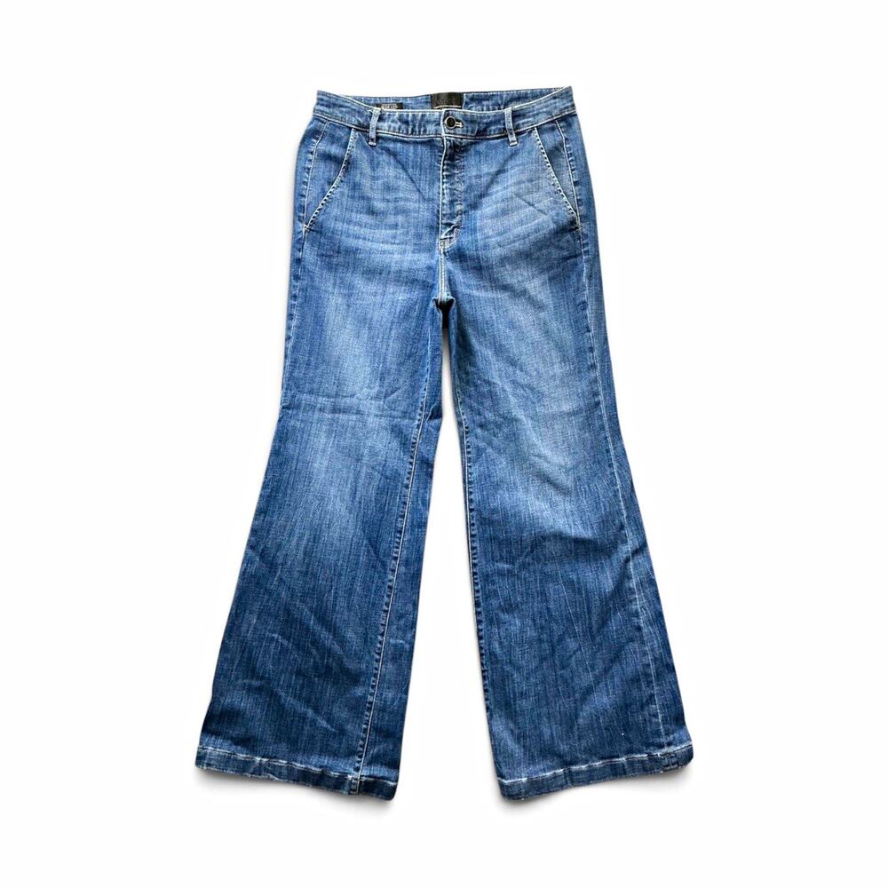 White House Black Market Women's Blue Denim Wide Leg High Rise Pants Size 14